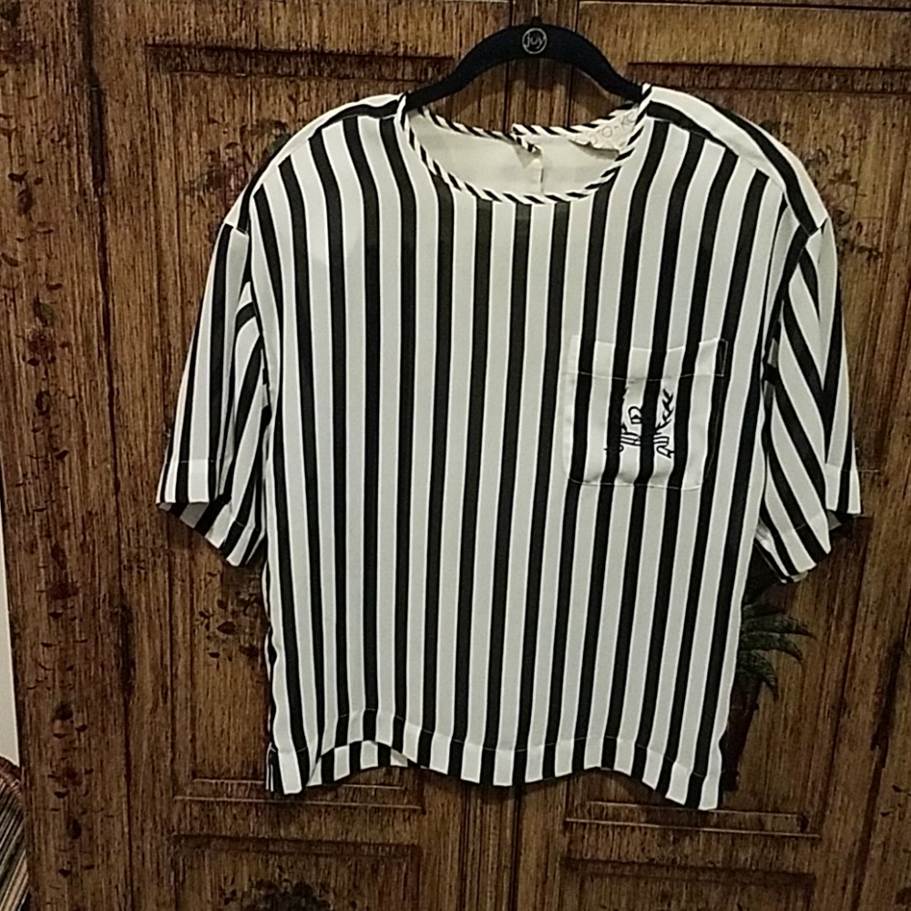 Navy & White Striped Top